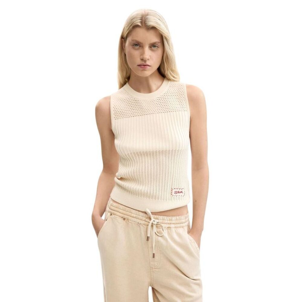 Desigual Beige Cotton Tank Women's Tops